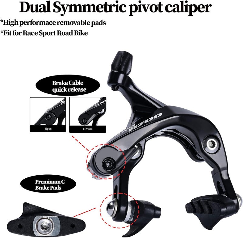 RUJOI Road Bike Brake Calipers,Premium Aluminum Dual Pivot Brake Caliper with Alloy Shoe Pads for Road Bike(Front & Rear) - Image 2